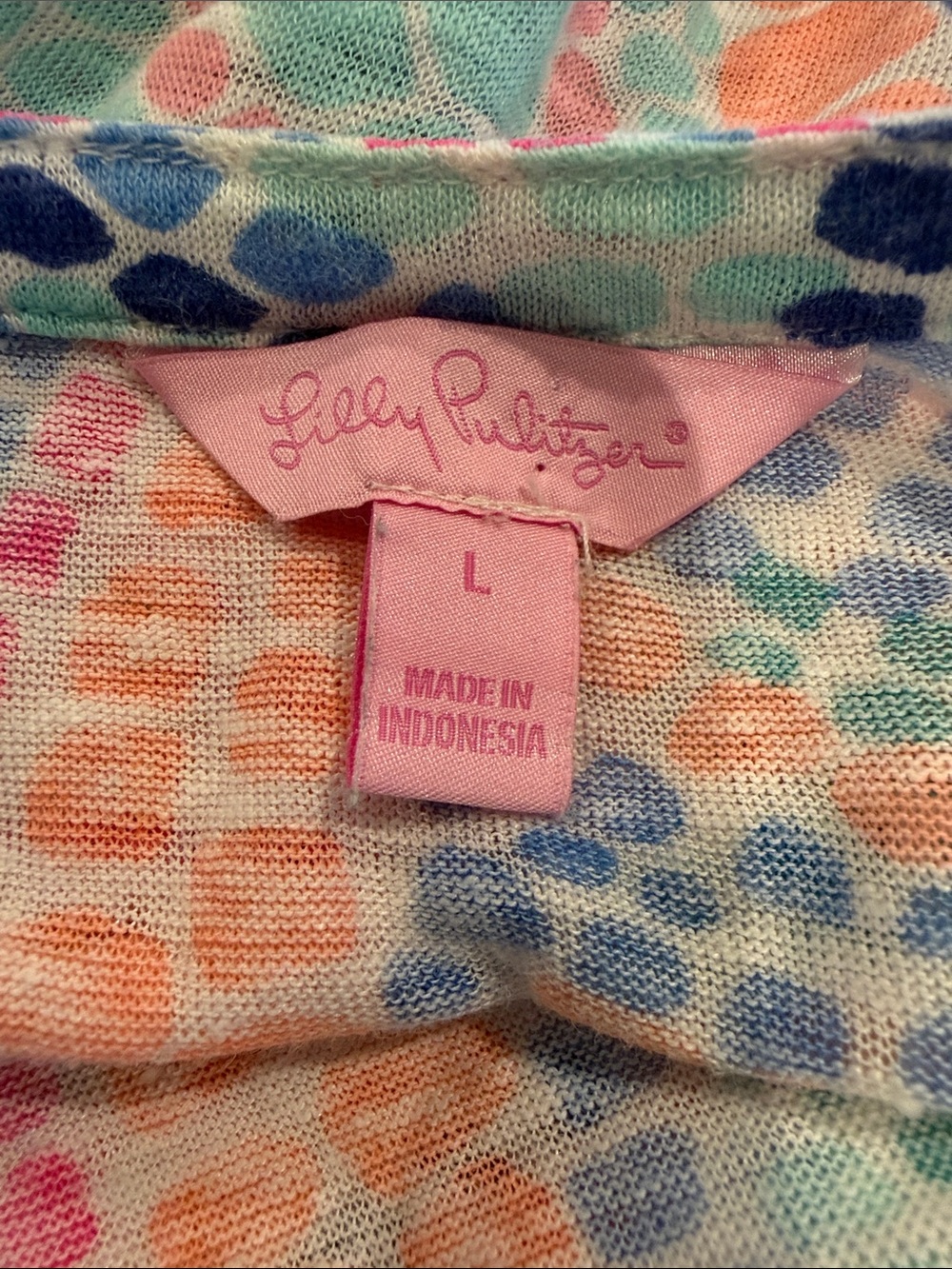 Lilly Pulitzer Egret Linen Henley Top Tile Wave Size Large Colorful 3/4 Sleeves - Picture 5 of 7